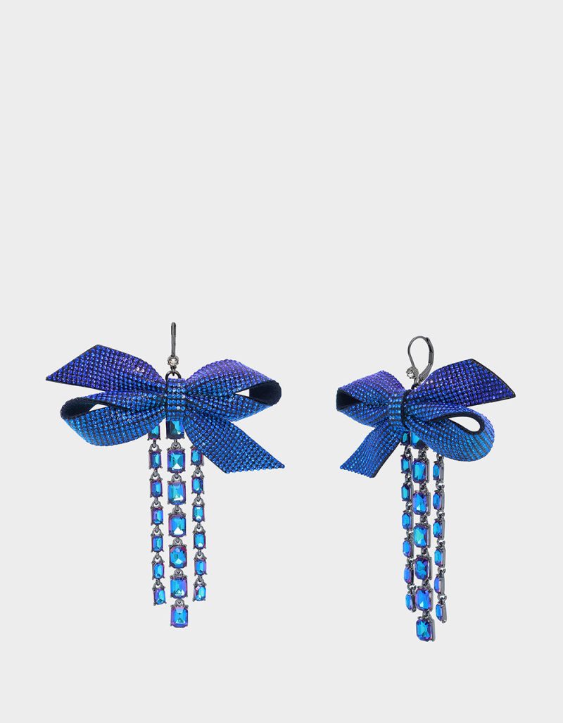 BLUE BOWS STONE BOW DROP EARRINGS BLUE - JEWELRY - Betsey Johnson