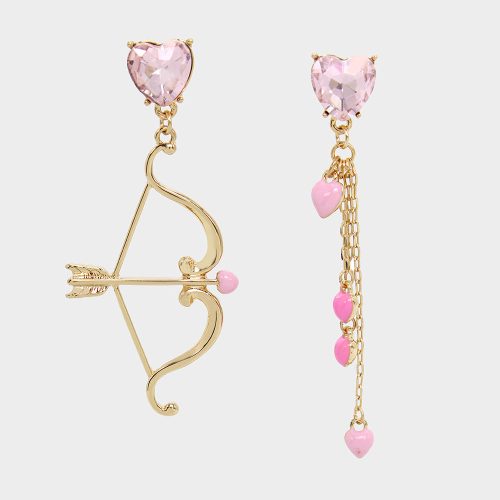 THINK PINK HEART ARROW MISMATCH LINEAR EARRINGS LIGHT PINK - JEWELRY - Betsey Johnson