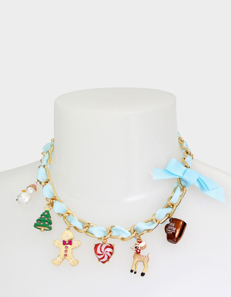 JINGLE BELL BLING XMAS CHARM FRONTAL NECKLACE MULTI - JEWELRY - Betsey Johnson