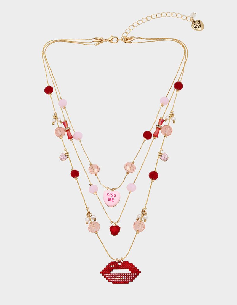 THINK PINK LIP ILLUSION NECKLACE RED - JEWELRY - Betsey Johnson