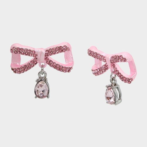 PINK BOWS BOW STONE DROP EARRINGS PINK - JEWELRY - Betsey Johnson