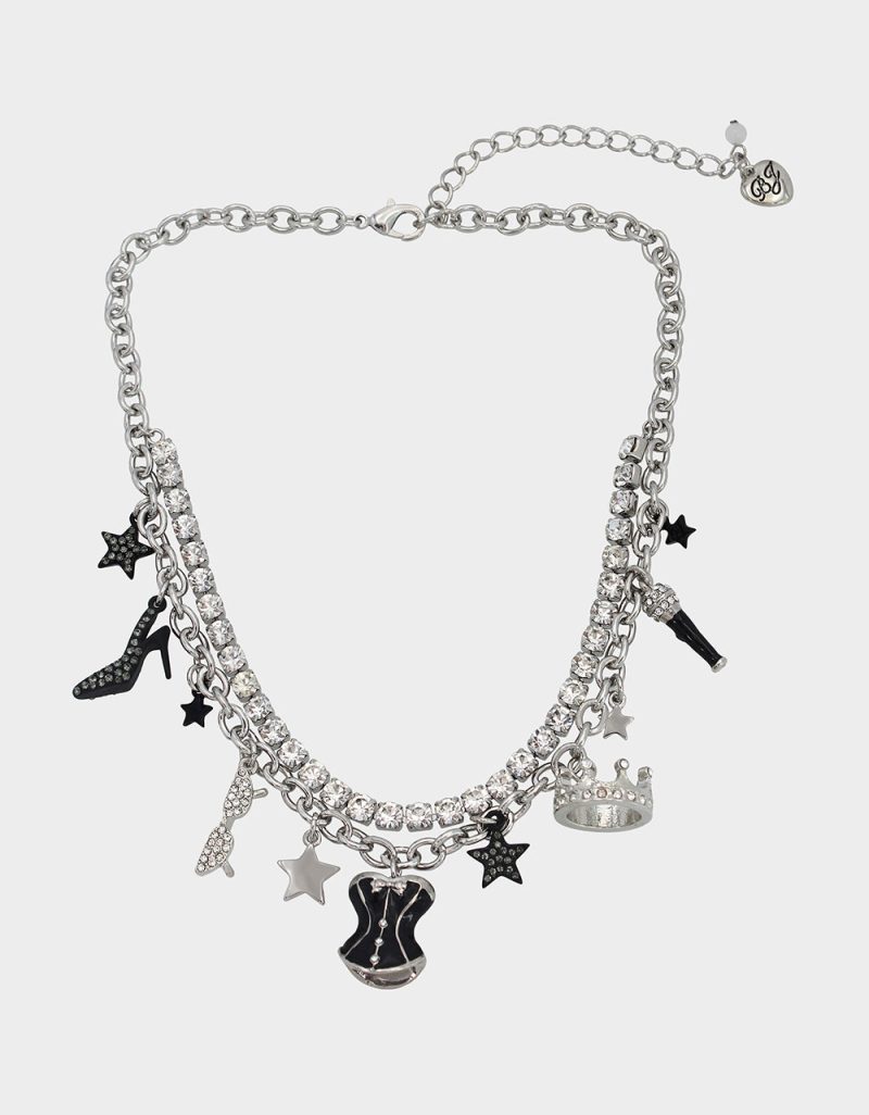 MIDNIGHT MAGIC CORSET CHARM FRONTAL NECKLACE BLACK - JEWELRY - Betsey Johnson