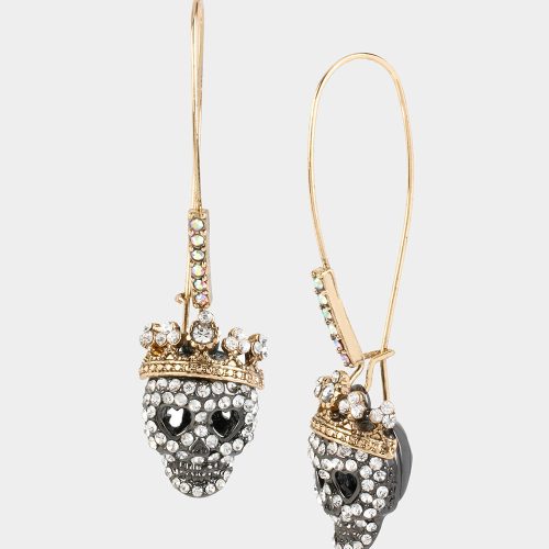 BETSEYS CRYSTAL PAVE SKULL HOOK EARRINGS CRYSTAL - JEWELRY - Betsey Johnson