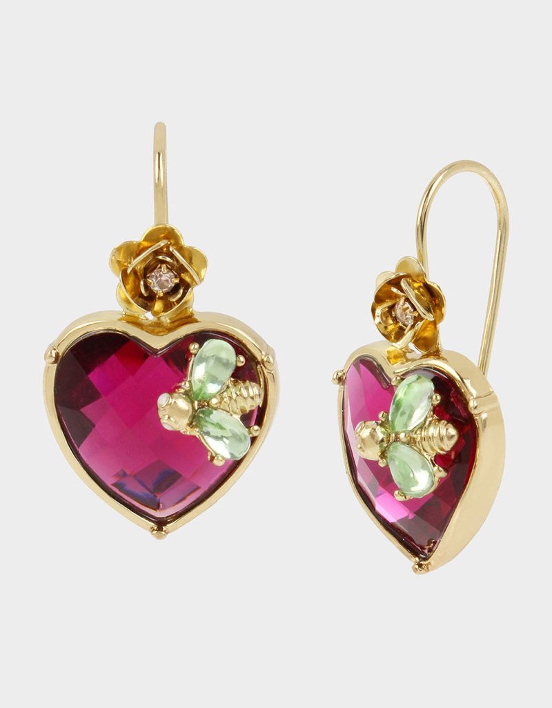 BETSEYS STONE HEART DROP EARRINGS MULTI - JEWELRY - Betsey Johnson