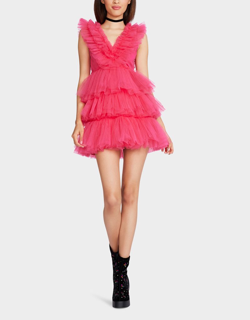 BETSEYS TIERED TULLE DRESS HOT PINK - APPAREL - Betsey Johnson