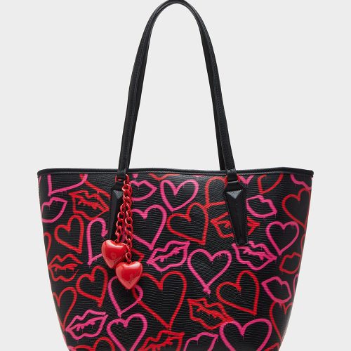 GRAFFITI HEART TOTE BLACK MULTI - HANDBAGS - Betsey Johnson