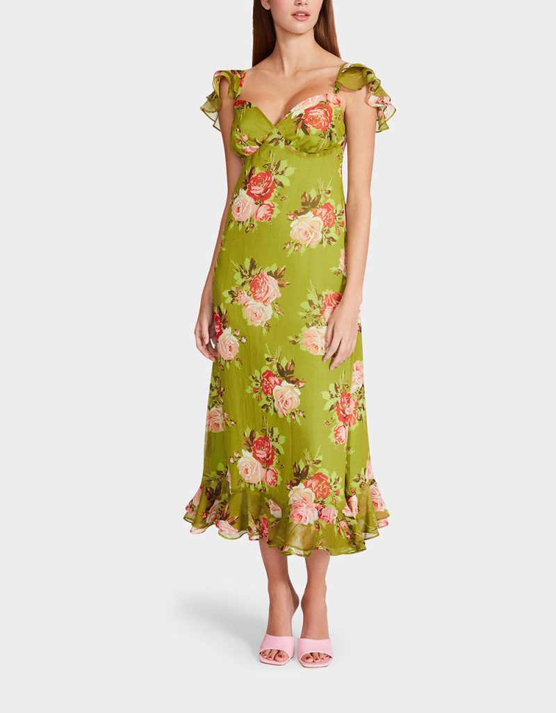 BOUQUET BOUNTY MIDI DRESS GREEN - APPAREL - Betsey Johnson