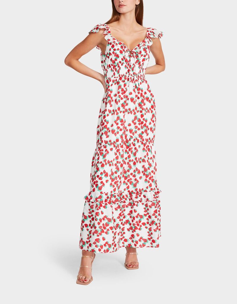 STRAWBERRY PRINT MAXI DRESS WHITE - APPAREL - Betsey Johnson