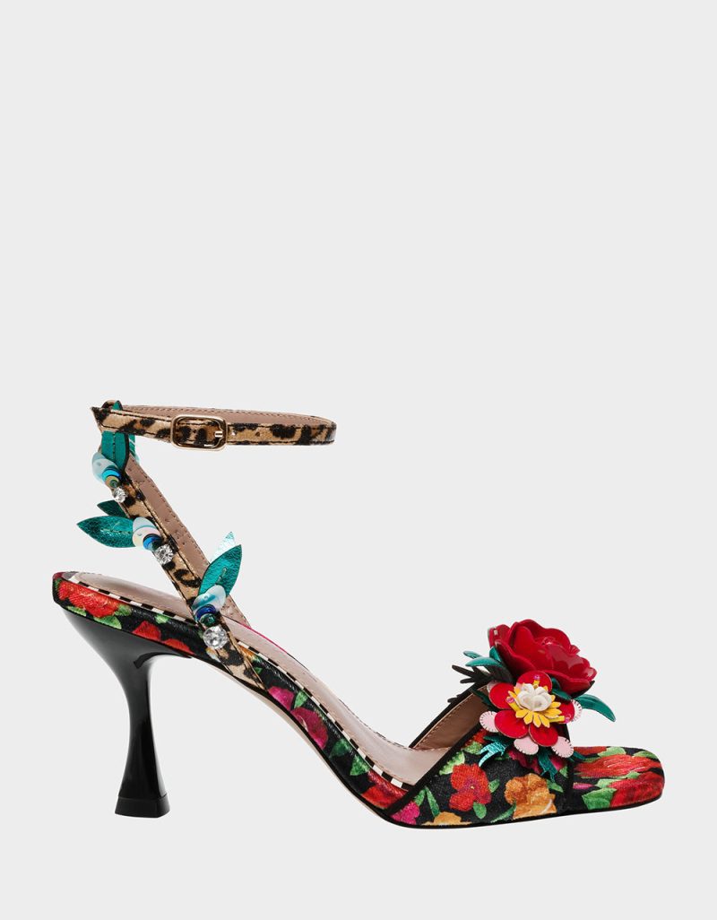 BETSEY JOHNSON SHOES KARRA BLACK ROSE MULTI SIDE