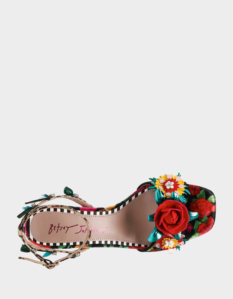 BETSEY JOHNSON SHOES KARRA BLACK ROSE MULTI TOP