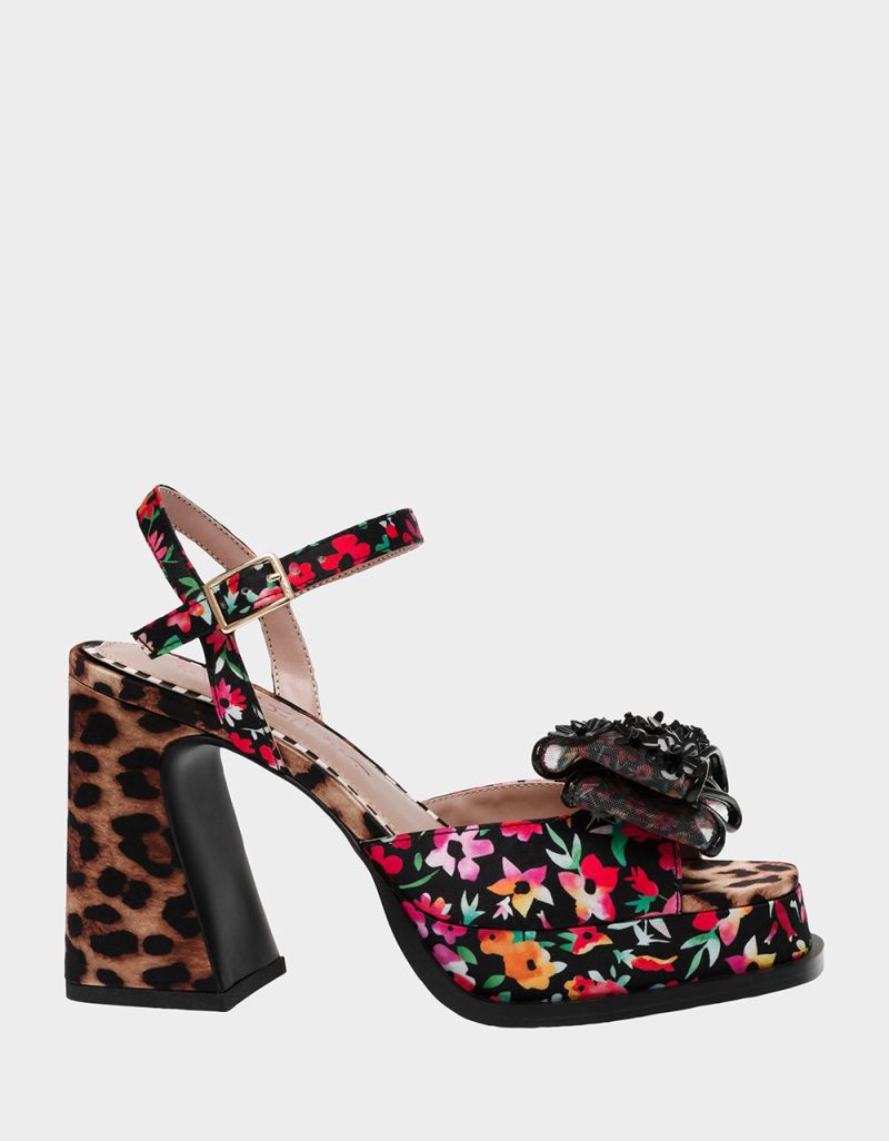 BETSEY JOHNSON SHOES LILIE BLACK DITSY FLORAL SIDE