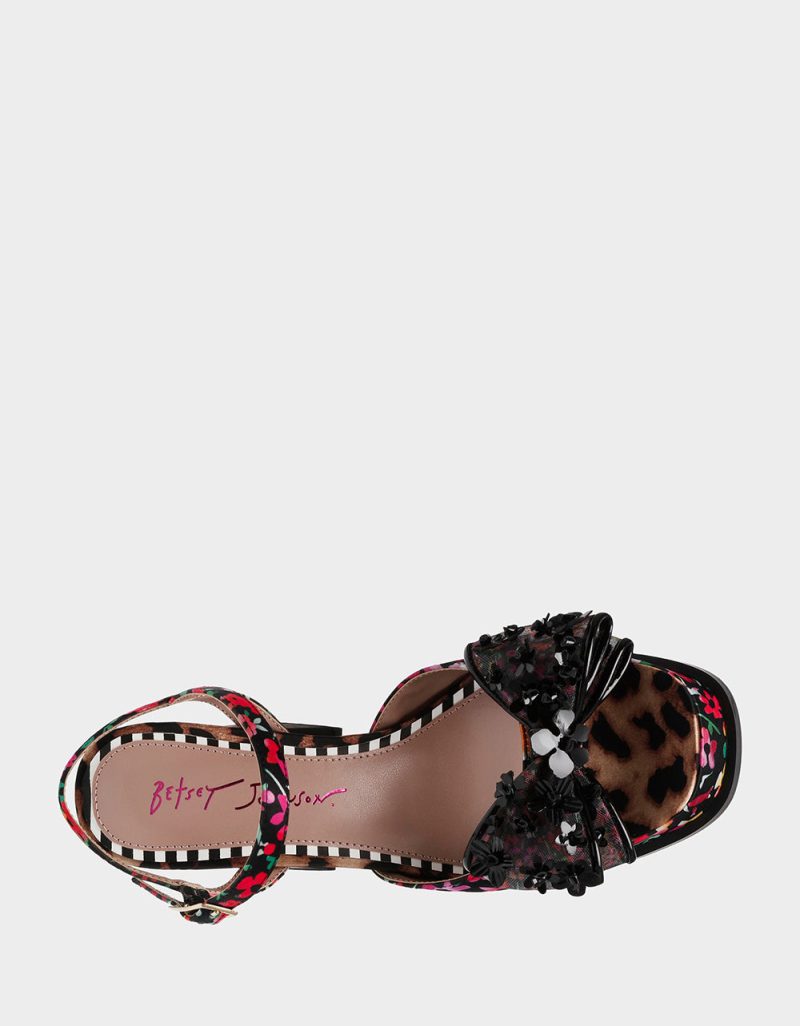 BETSEY JOHNSON SHOES LILIE BLACK DITSY FLORAL TOP