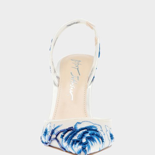 BETSEY JOHNSON SHOES SB PATCH IVORY BLUE FLORAL FRONT