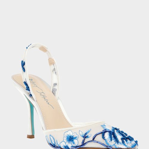 BETSEY JOHNSON SHOES SB PATCH IVORY BLUE FLORAL IVORY