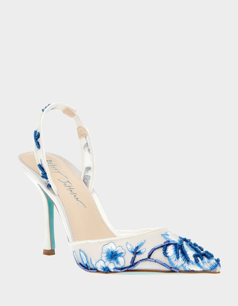 BETSEY JOHNSON SHOES SB PATCH IVORY BLUE FLORAL IVORY