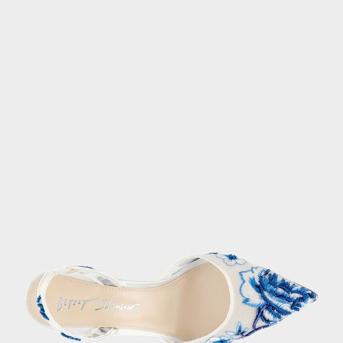 BETSEY JOHNSON SHOES SB PATCH IVORY BLUE FLORAL TOP