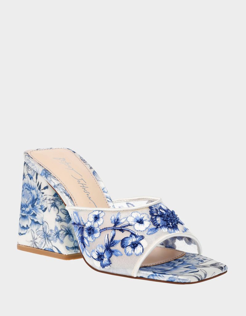 BETSEY JOHNSON SHOES SB ROO BLUEFLORAL IVORY NAVY