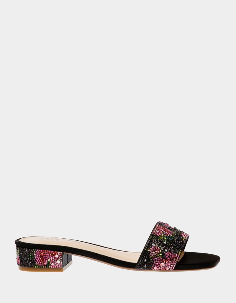 BETSEY JOHNSON SHOES SB SUNNY BLACK PINK FLORAL SIDE