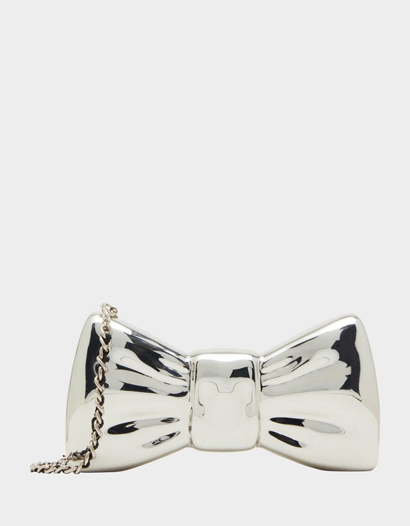 METAL BOW CLUTCH SILVER - HANDBAGS - Betsey Johnson